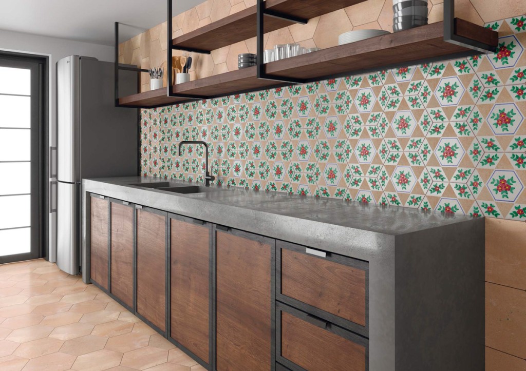 perete decorativ rustic de bucatarie