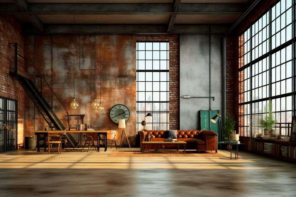 We see a large industrial room with very large windows that provide full natural light to the space.