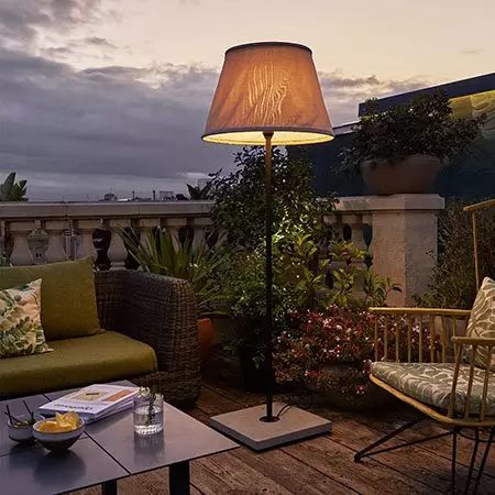 outdoor lamp lighting a sofa area
