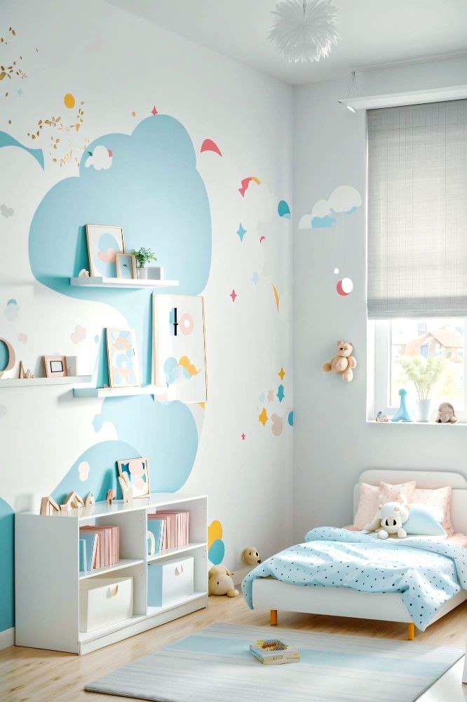 A room with white walls and furniture