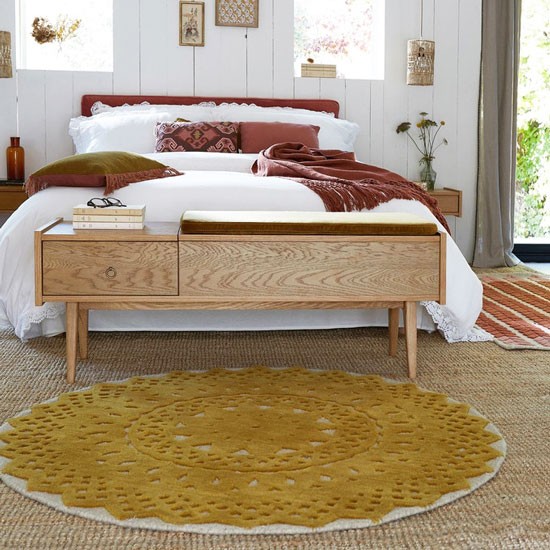 bed bench in a Scandinavian bedroom