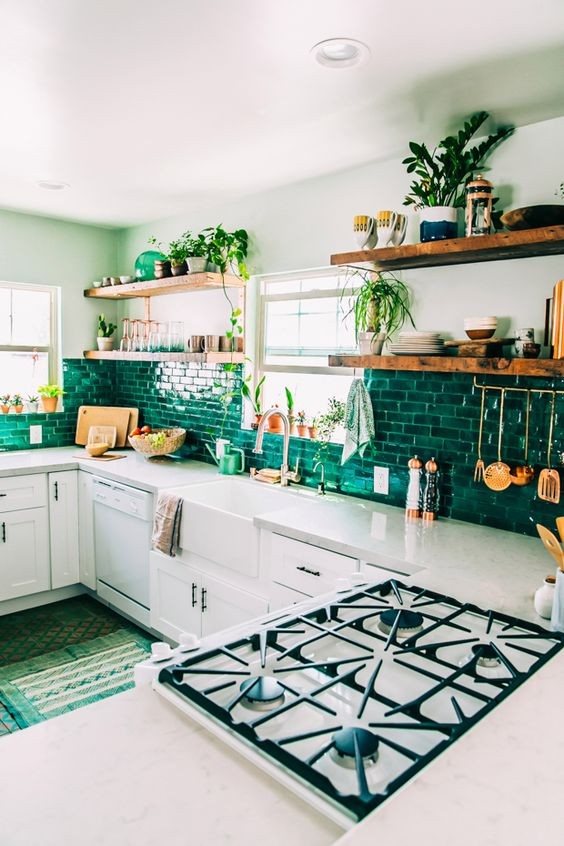 kitchen color schemes - white and dark green