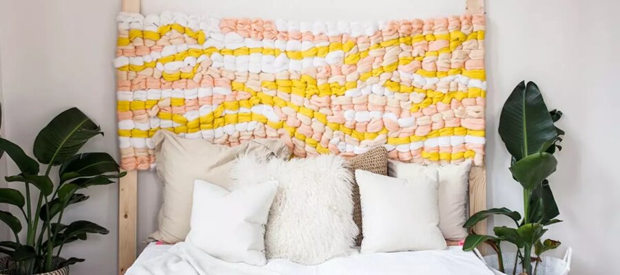 Homemade yarn headboard
