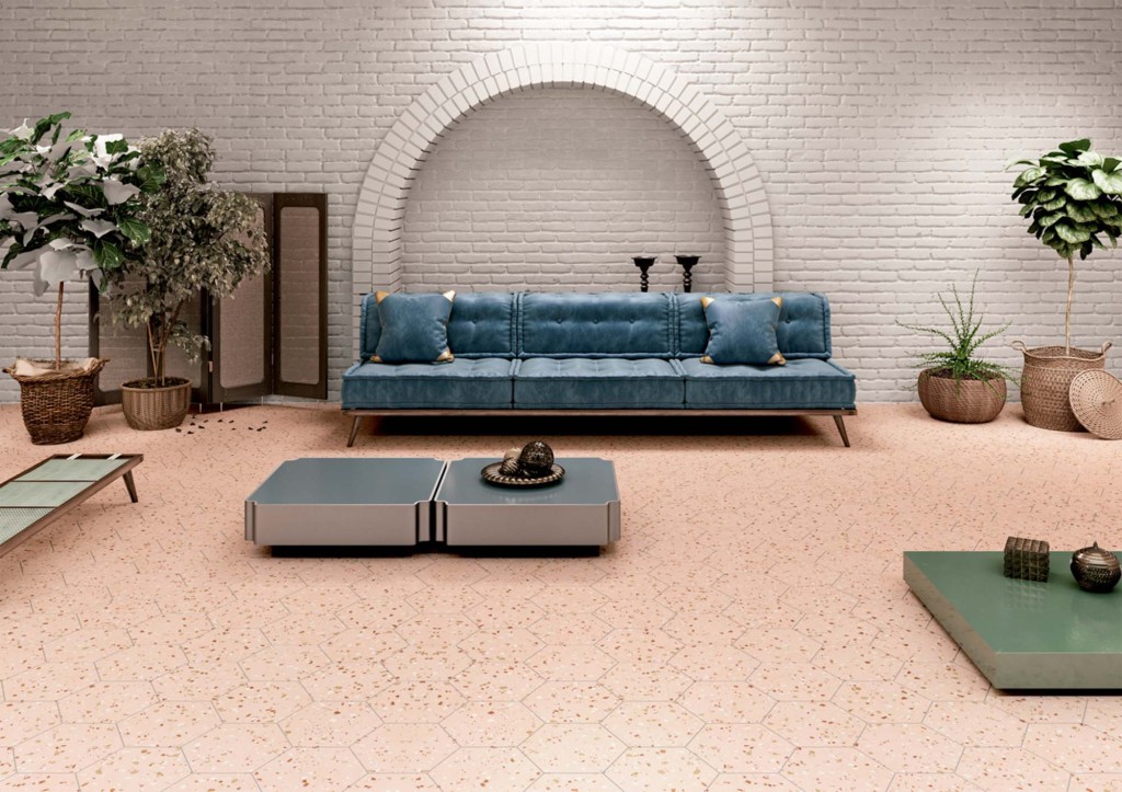 courtyard with pink terrazzo
